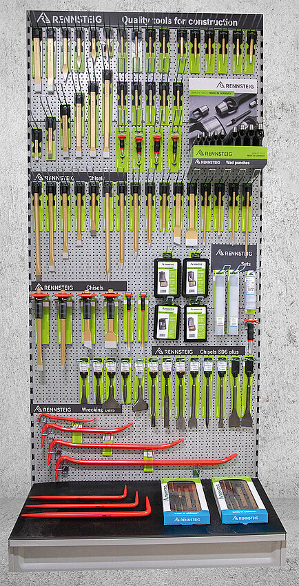 Our slim sales wall with tools from the construction and industry sector